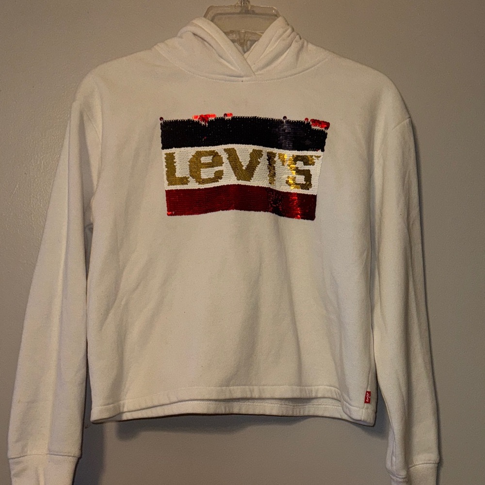 Levi's White Hoodie with Multicolor Sequin Logo